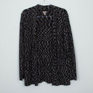 Chicos Womens Boucle Knit Open Front Cardigan Size L 2 Black White Long‎ Sleeve